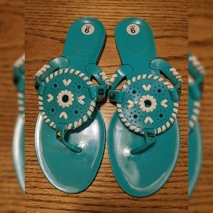 Jack Rogers Georgica Sandals Turquoise White Round Jelly Flip Flops Women's Sz 6